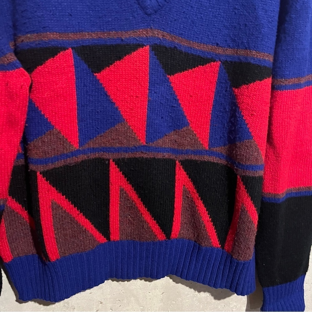 Concrete Men VTG Geometric Sweater Pullover Sz XL Multicolor Crew Neck Wool - Picture 3 of 9
